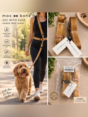 NWT Maxbone GO! With Ease Hands Free Dog Leash Camel 3-in-1